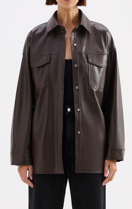Nude Lucy Camille Vegan Leather Overshirt - Raisin
