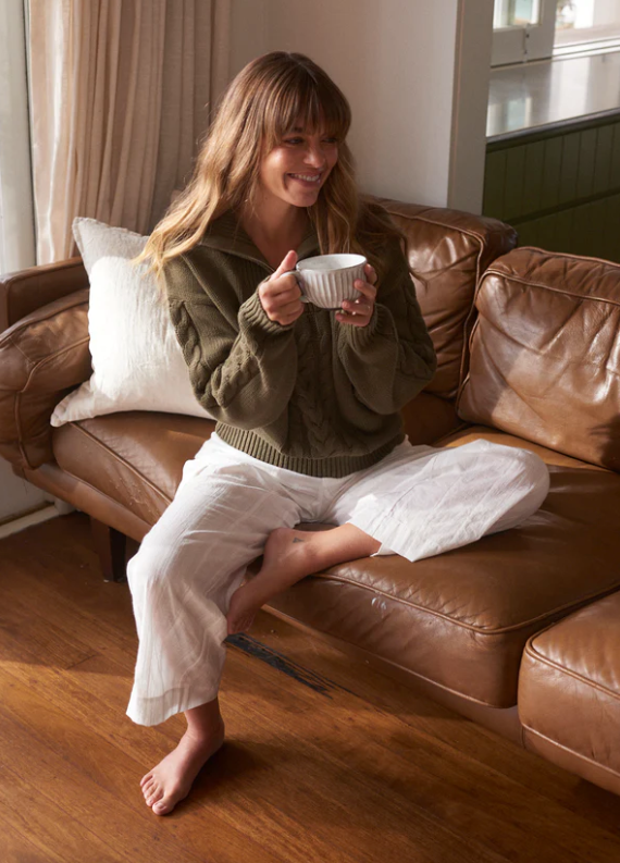 Rhythm Cabelled Vintage Zip Knit - Olive