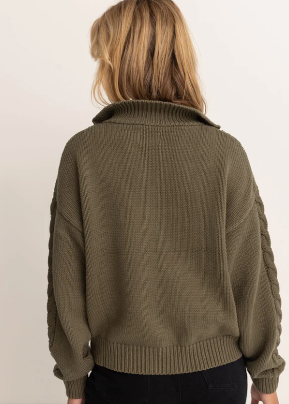 Rhythm Cabelled Vintage Zip Knit - Olive