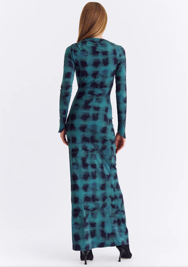 Suboo Shibori Long Sleeve Ruched Maxi Dress - Deep Green