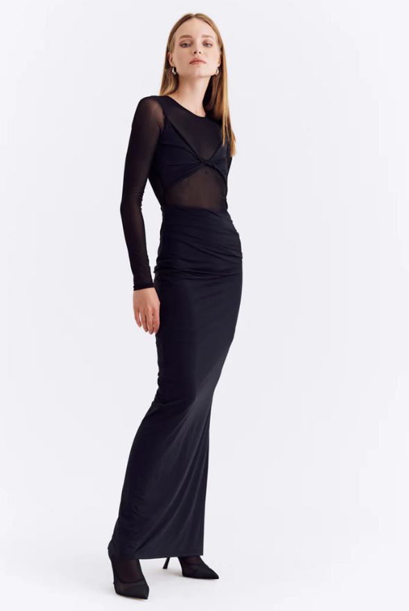 Suboo Auguste Long Sleeve Mesh Jersey Maxi Dress - Black