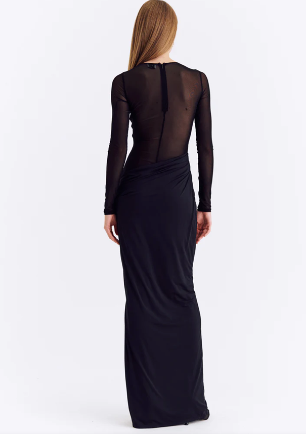 Suboo Auguste Long Sleeve Mesh Jersey Maxi Dress - Black