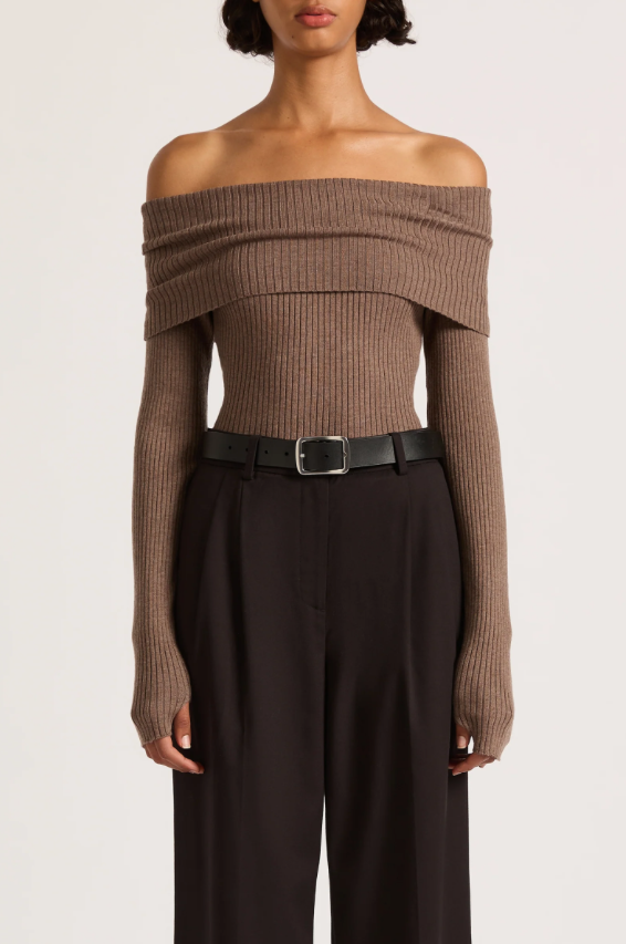 Nude Lucy Krishna Off Shoulder Knit - Mocha