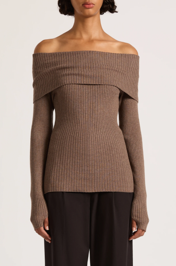 Nude Lucy Krishna Off Shoulder Knit - Mocha