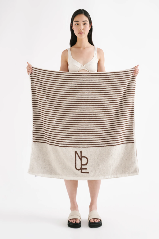 Nude Lucy Stripe Beach Towel - Choc Stripe