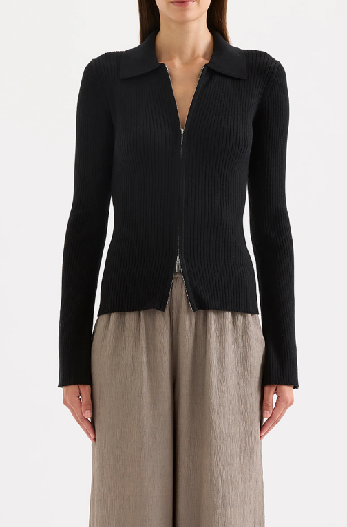 Nude Lucy Betina Zip Front Knit- Black