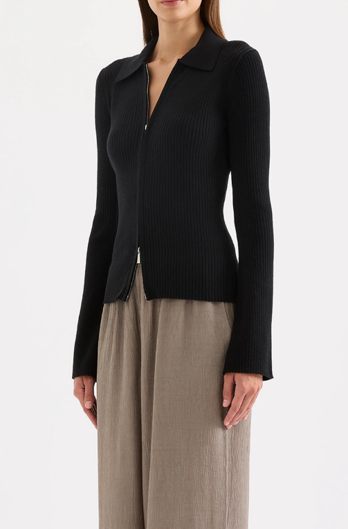 Nude Lucy Betina Zip Front Knit- Black