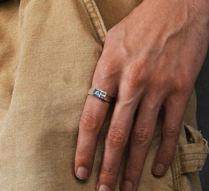 Sue The Boy Rock Pools Mens Ring-Sterling Silver/Aquamarine & Light Swiss Topaz