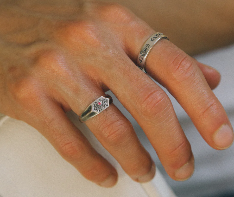 Sue The Boy 2 Birds 1 Stone Mens Ring-Sterling Silver/Ruby