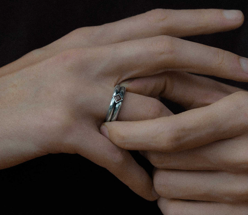 Sue The Boy Double On The Rocks Mens Ring-Sterling Silver/Smoky Quartz