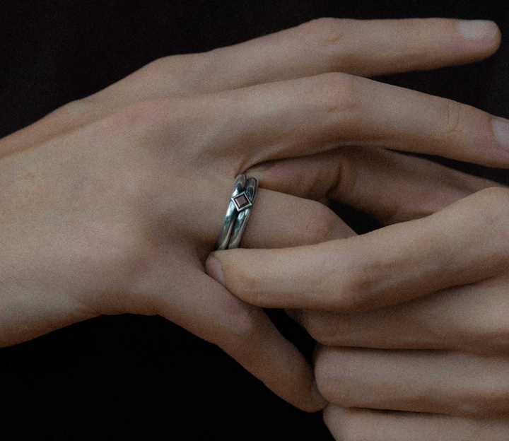 Sue The Boy Double On The Rocks Mens Ring-Sterling Silver/Smoky Quartz