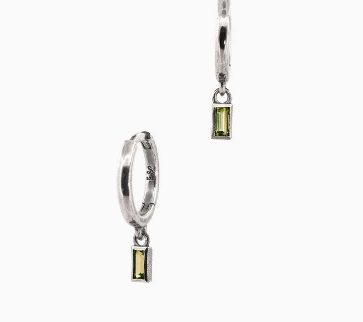 Sue The Boy Peridot Baguette Huggie (Single) - Sterling Silver