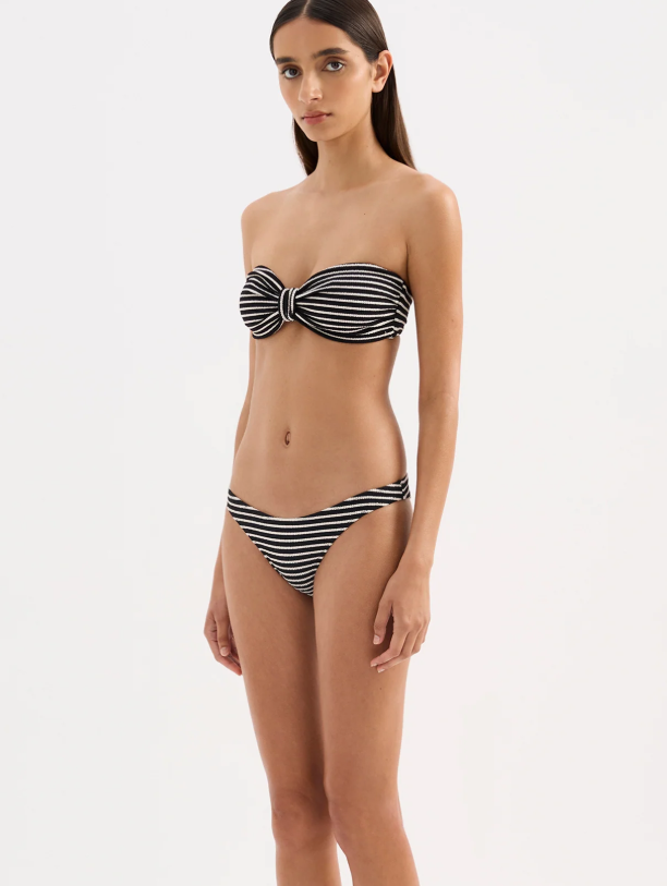 Nude Lucy Stripe Crinkle Cheeky Brief Bikini Bottom-Black Stripe