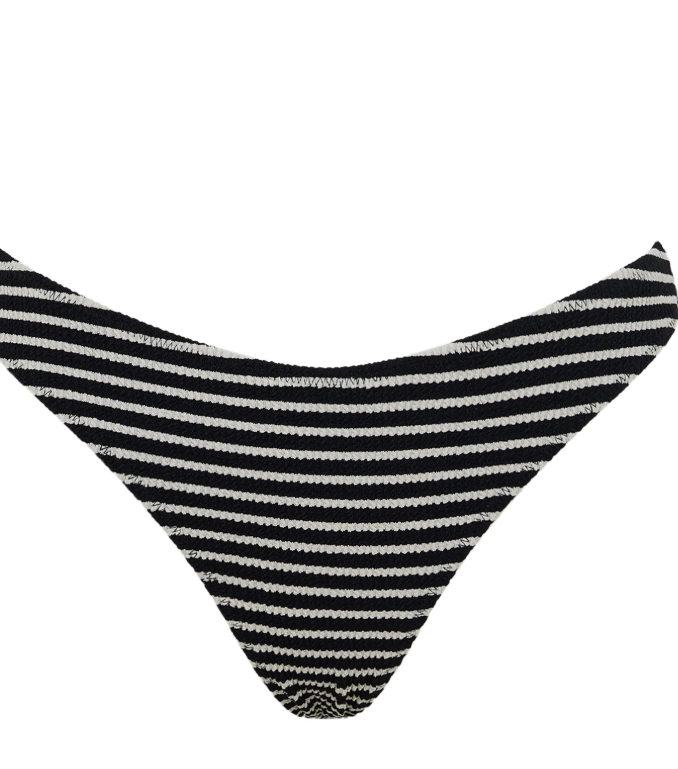 Nude Lucy Stripe Crinkle Cheeky Brief Bikini Bottom-Black Stripe