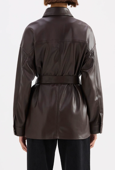 Nude Lucy Camille Vegan Leather Overshirt - Raisin