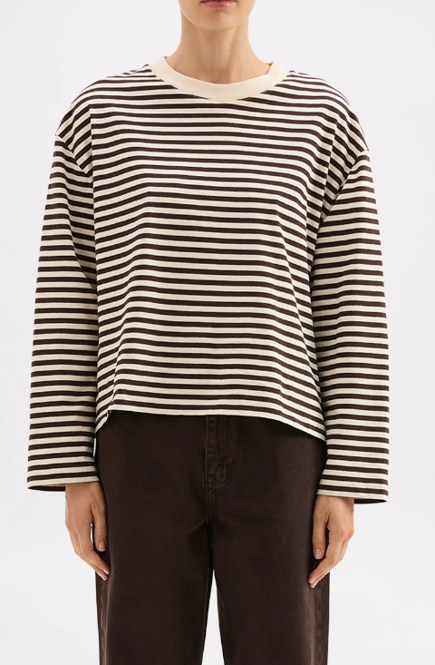 Nude Lucy Organic Stripe LS Tee - Espresso Stripe