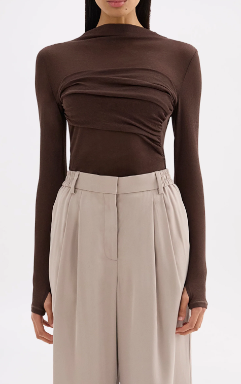 Nude Lucy Aster LS Mesh Top - Chocolate