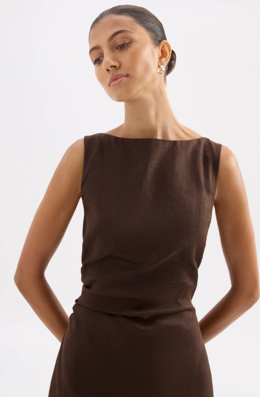 Nude Lucy Eleri Linen Mini Dress - Chocolate