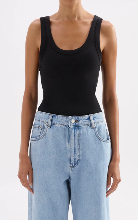 Nude Lucy Organic Rib Singlet - Black