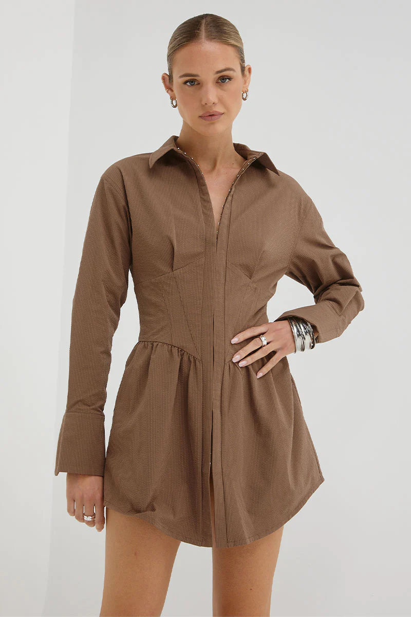 Sovere - Reminisce Corset Shirt Dress - Carob