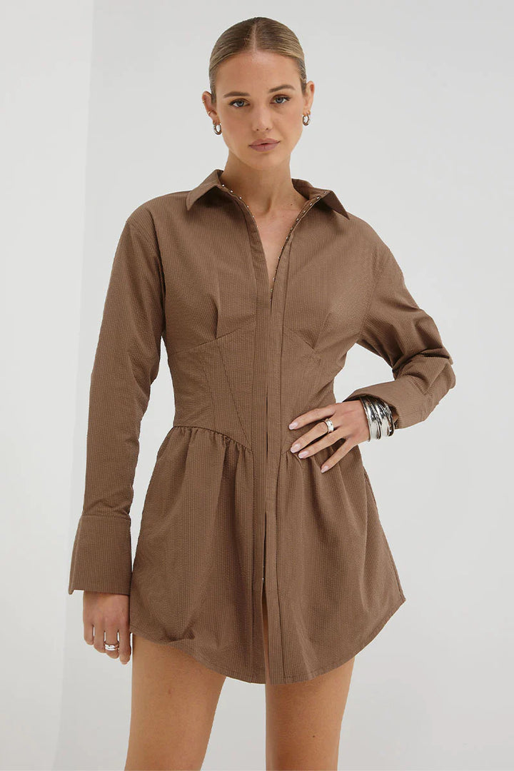 Sovere - Reminisce Corset Shirt Dress - Carob