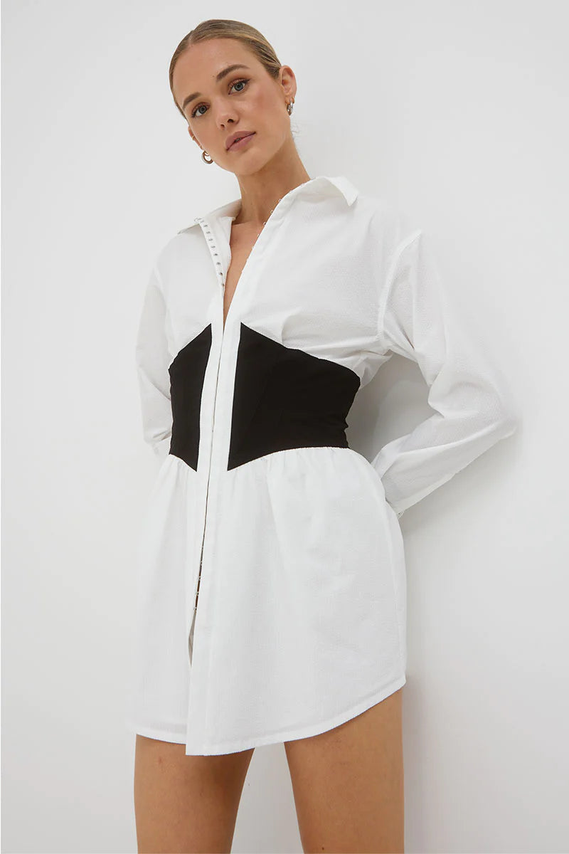 sovere corset dress SOVERE Evermore Corset Shirt Dress in Musk