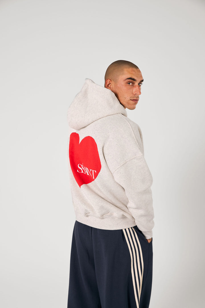 SŚAINT Heart Hoodie - Grey & Red Heart