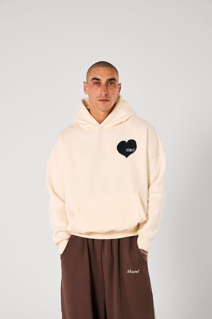 SŚAINT Heart Hoodie - Butter & Black