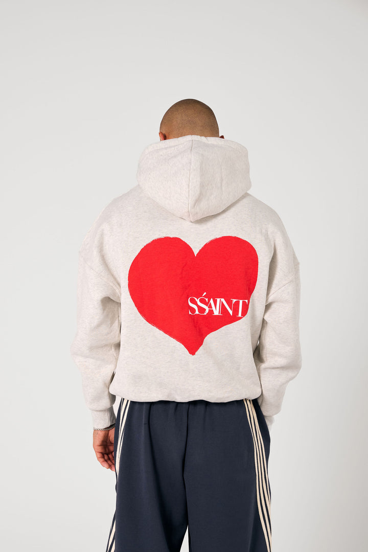 SŚAINT Heart Hoodie - Grey & Red Heart