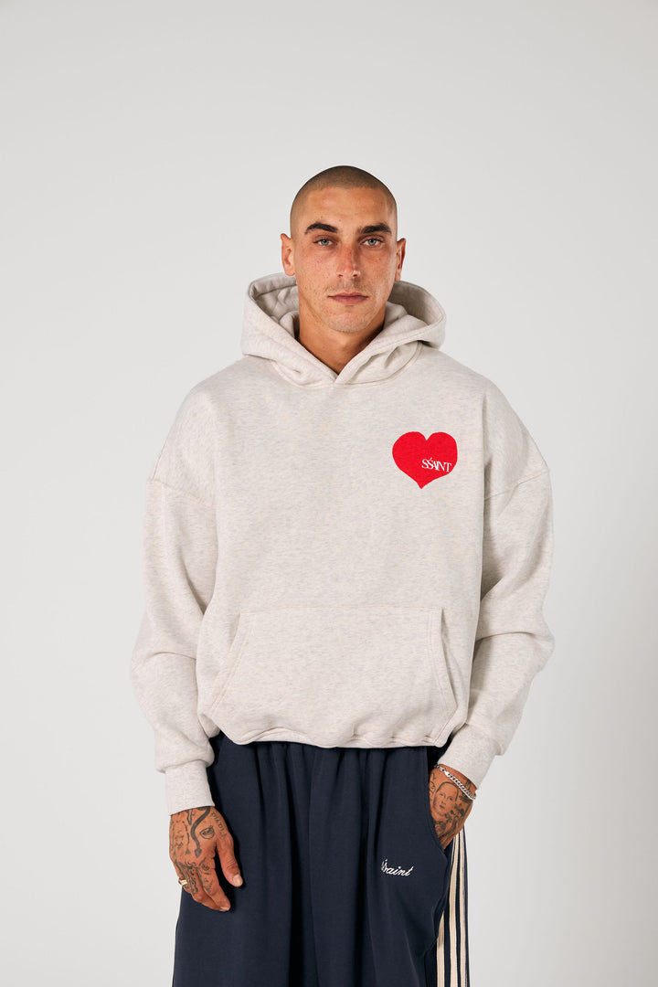SŚAINT Heart Hoodie - Grey & Red Heart