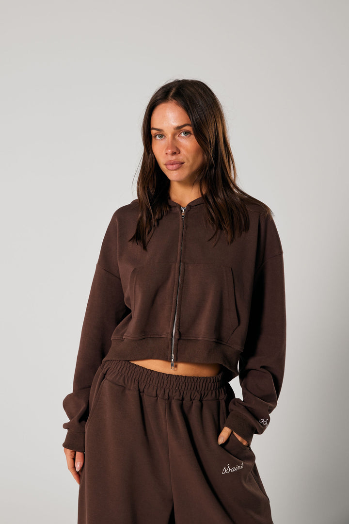 SŚAINT Cropped Hoodie - Brown