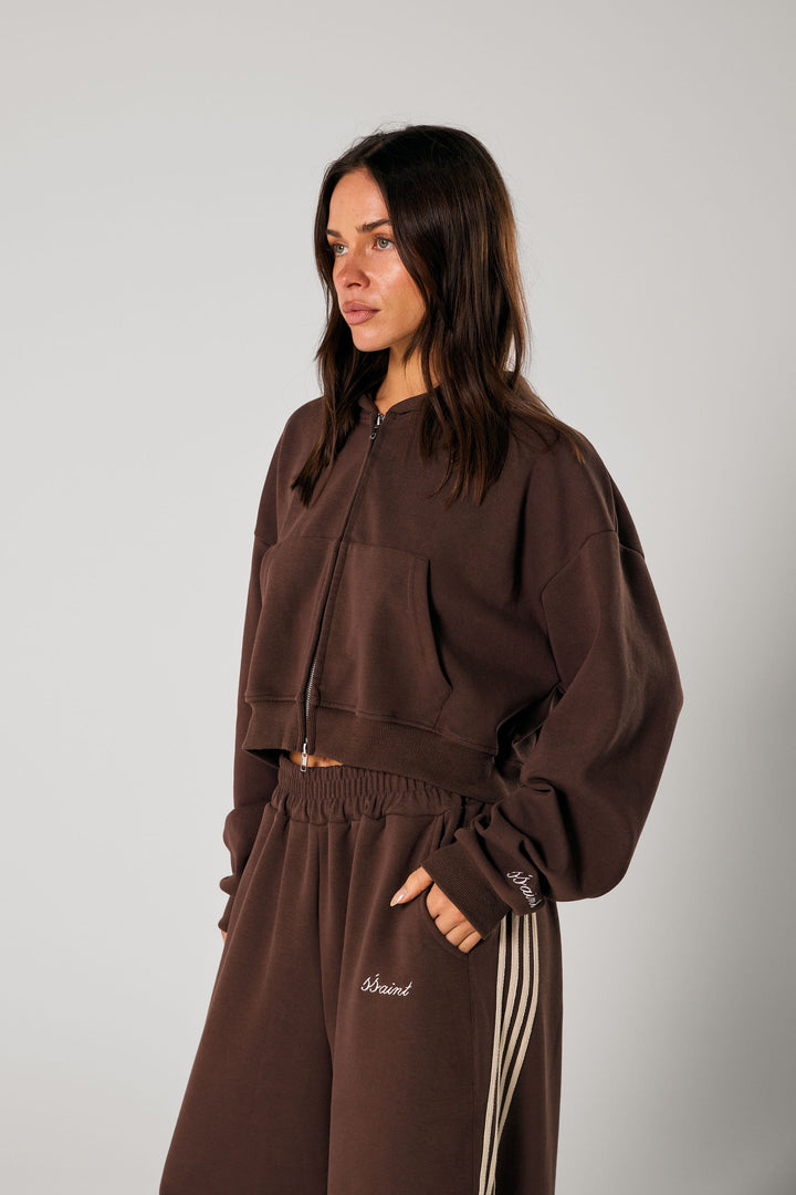 SŚAINT Cropped Hoodie - Brown
