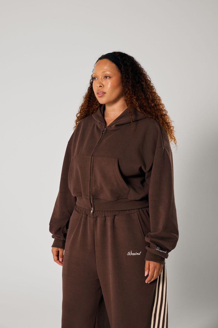 SŚAINT Cropped Hoodie - Brown