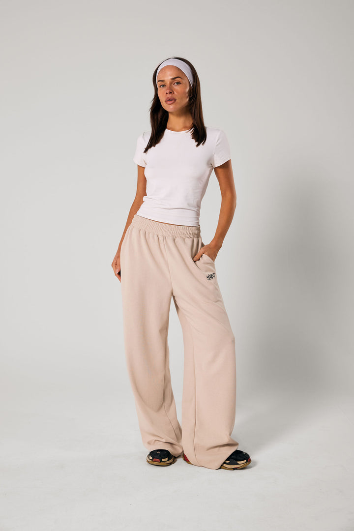SŚAINT Lounge Pants - Taupe With Chocolate Brown Logo