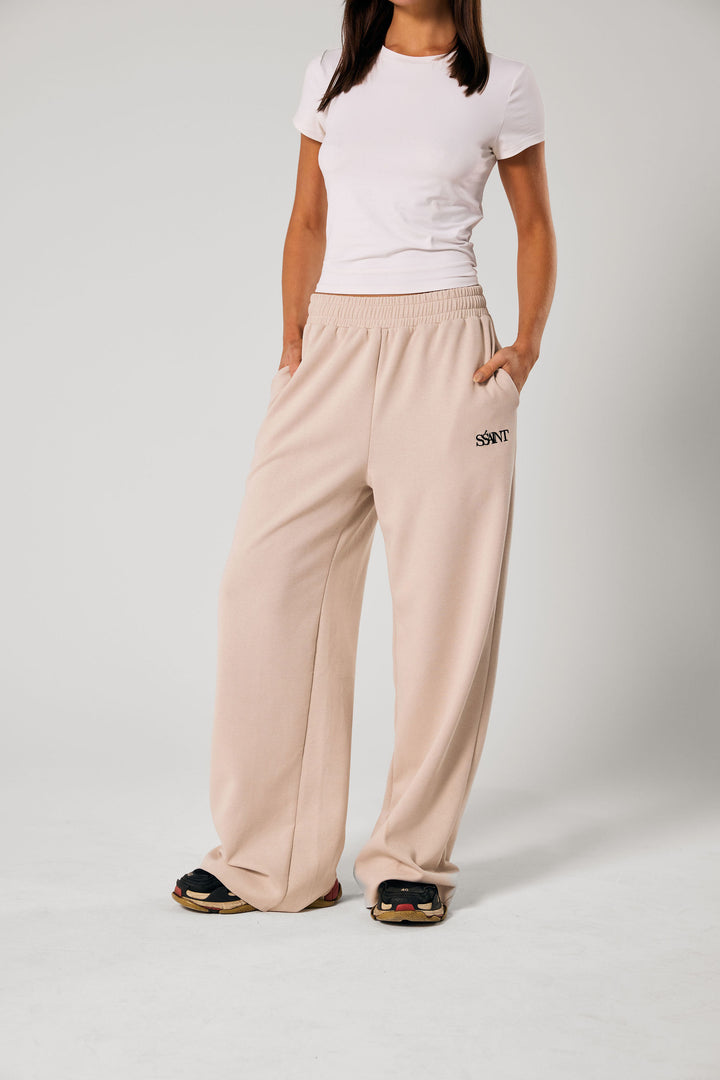 SŚAINT Lounge Pants - Taupe With Chocolate Brown Logo