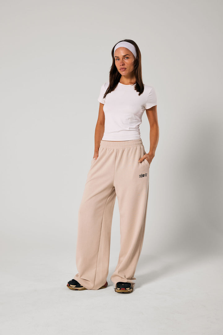 SŚAINT Lounge Pants - Taupe With Chocolate Brown Logo