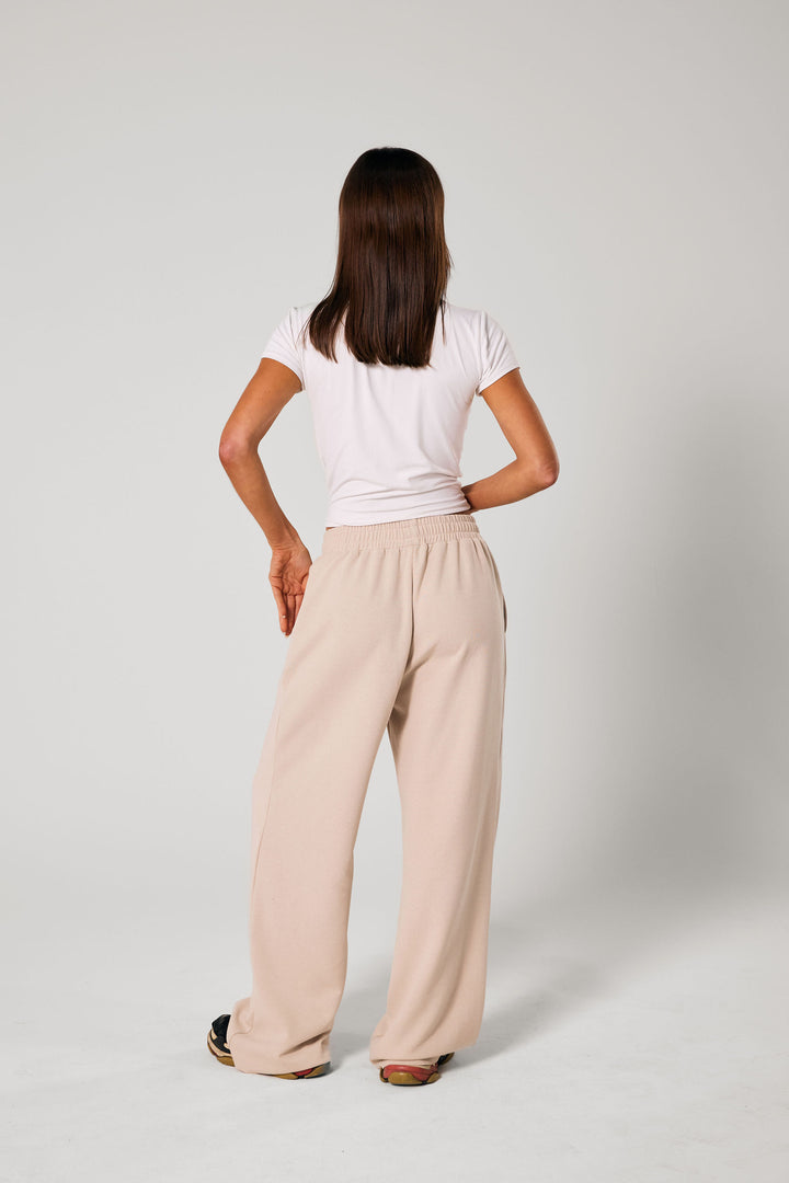 SŚAINT Lounge Pants - Taupe With Chocolate Brown Logo