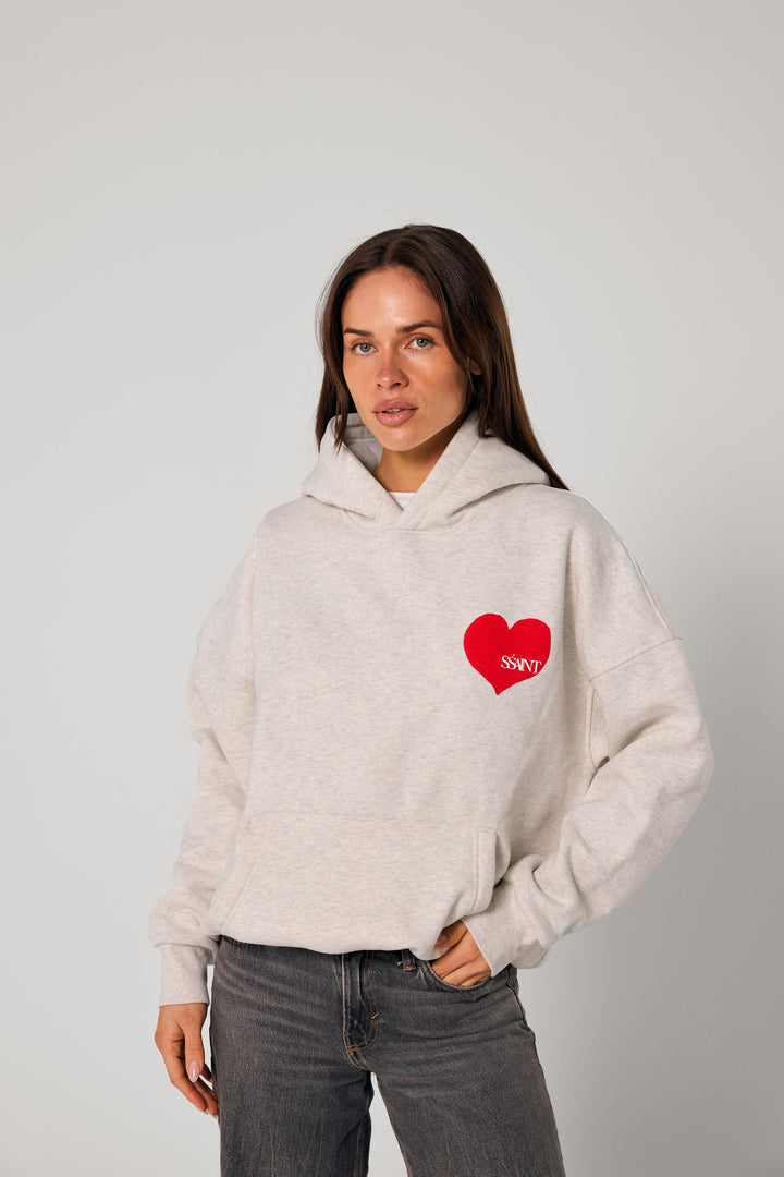 SŚAINT Heart Hoodie - Grey & Red Heart