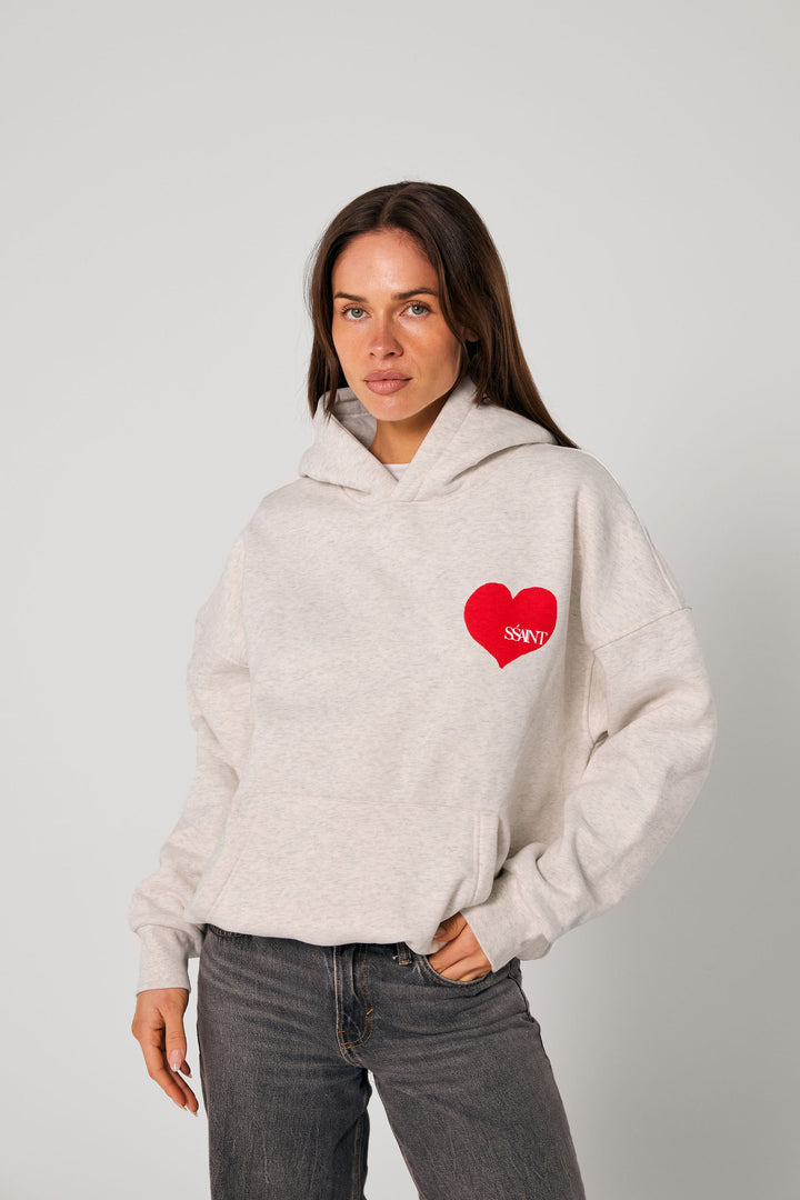 SŚAINT Heart Hoodie - Grey & Red Heart