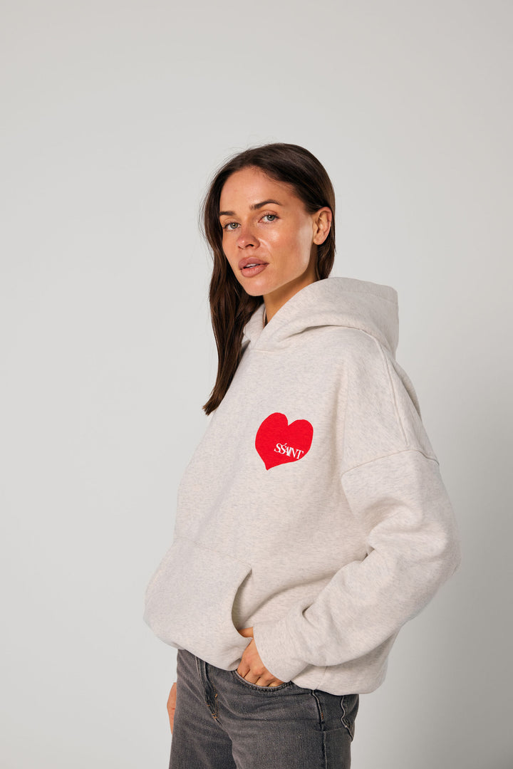 SŚAINT Heart Hoodie - Grey & Red Heart