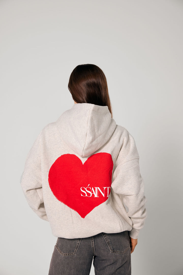 SŚAINT Heart Hoodie - Grey & Red Heart