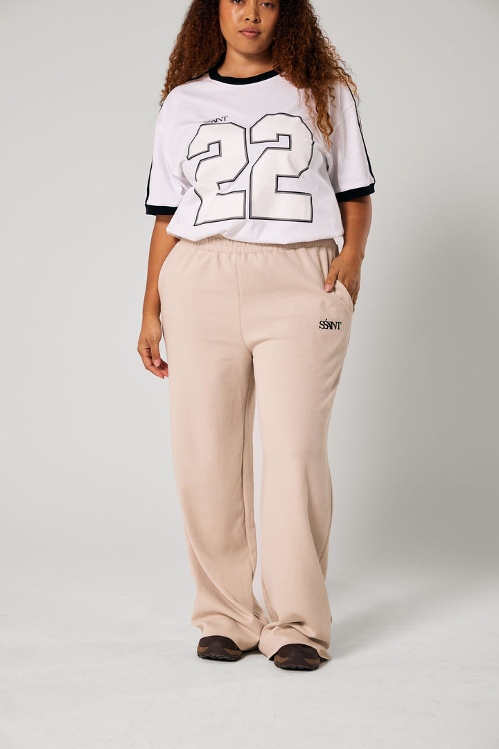 SŚAINT Lounge Pants - Taupe With Chocolate Brown Logo