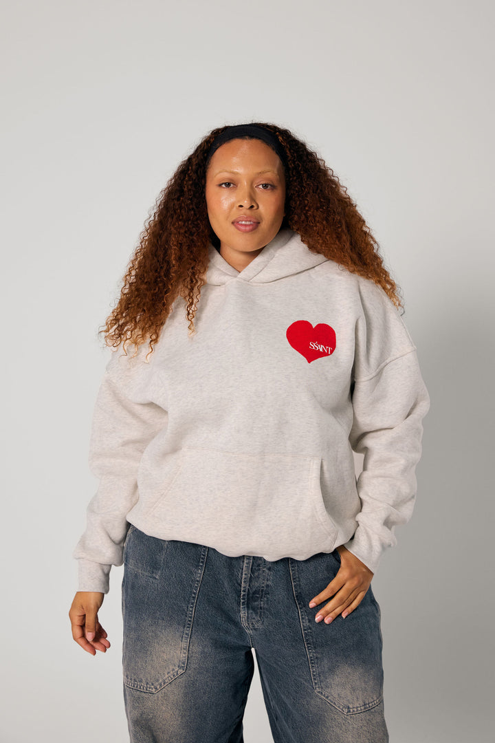 SŚAINT Heart Hoodie - Grey & Red Heart