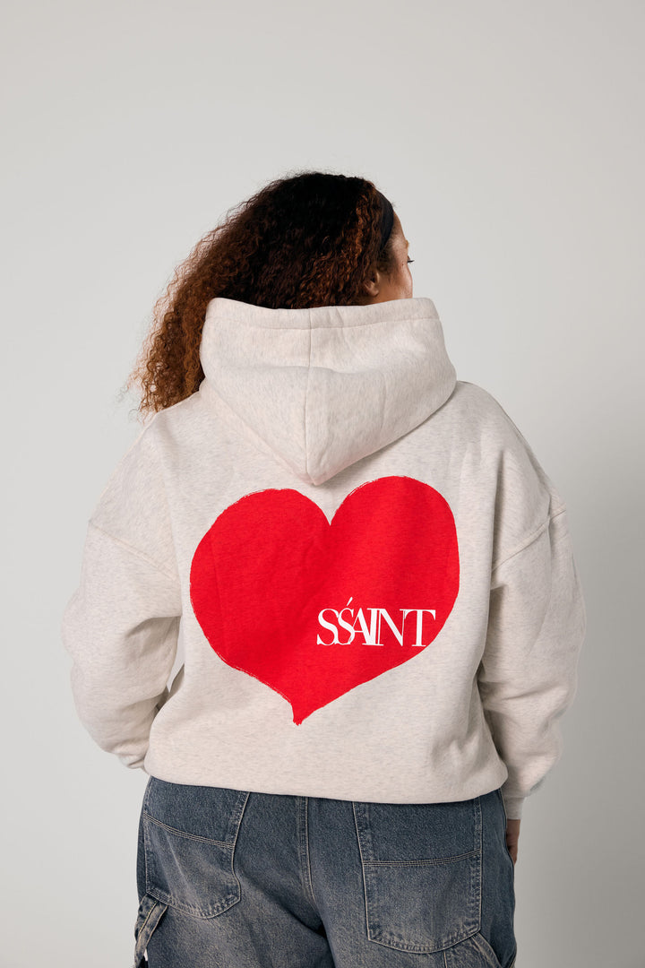 SŚAINT Heart Hoodie - Grey & Red Heart