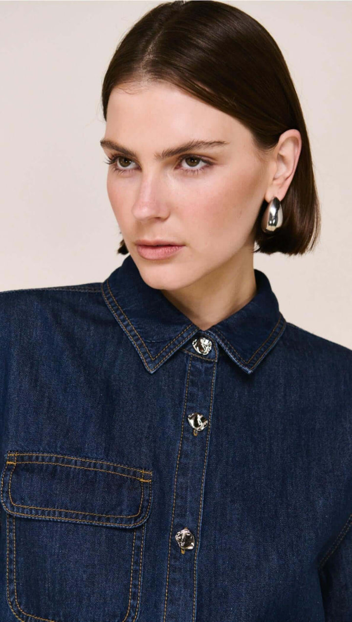 Staple The Label Lea Crop Denim Shirt - Indigo
