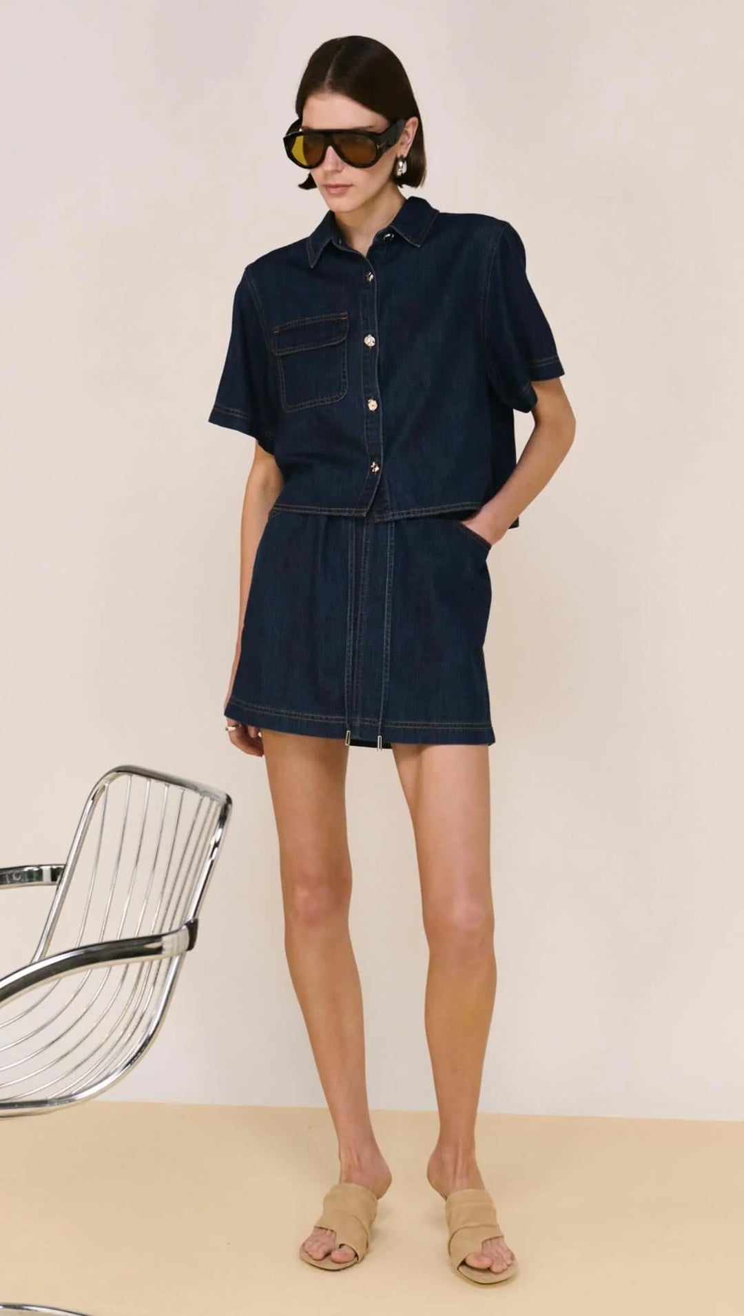 Staple The Label Lea Crop Denim Shirt - Indigo