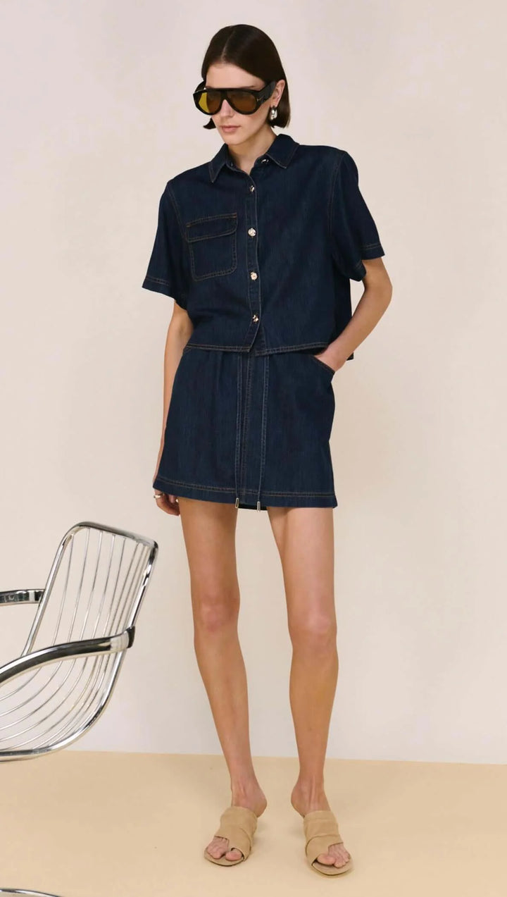 Staple The Label Lea Crop Denim Shirt - Indigo