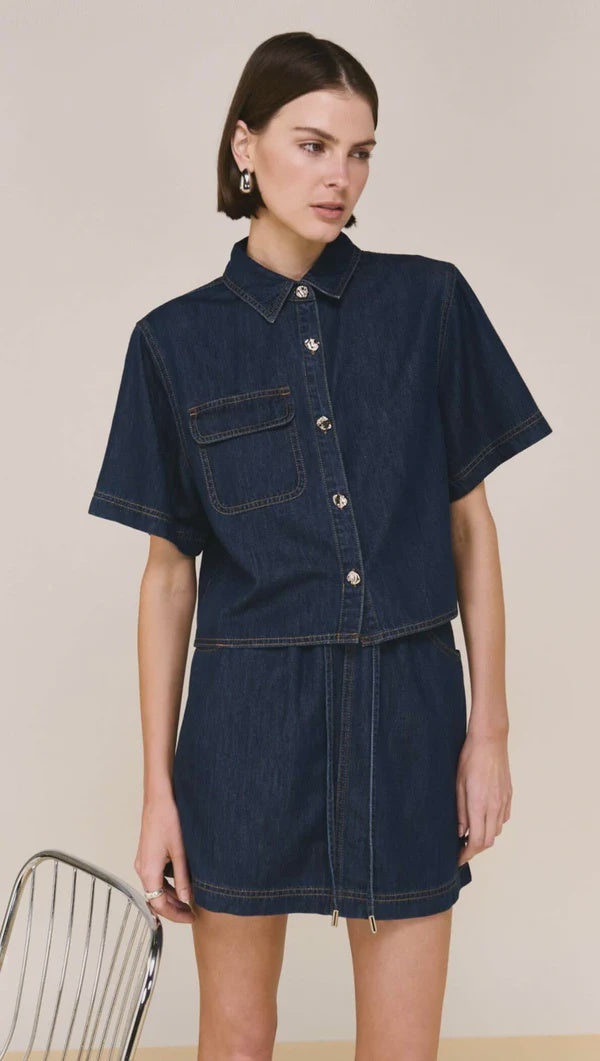 Staple The Label Lea Crop Denim Shirt - Indigo