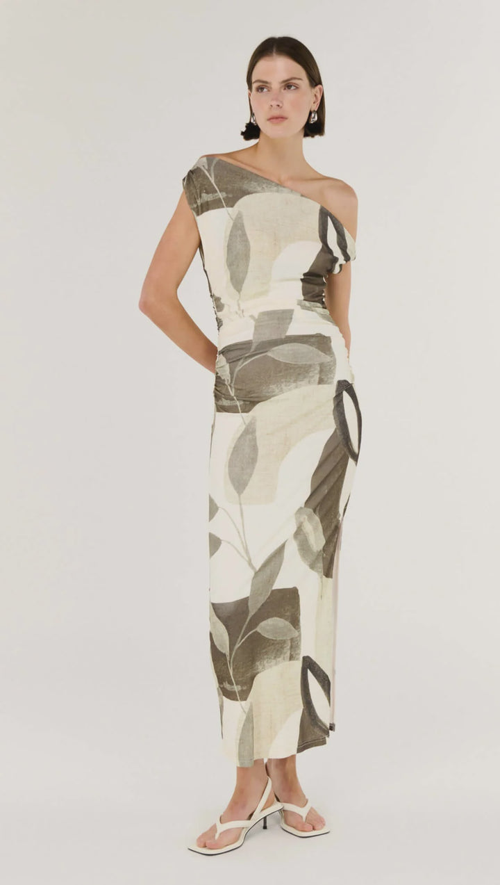 Staple The Label Ophiele Twist Midi Dress - Light Leaf Garden