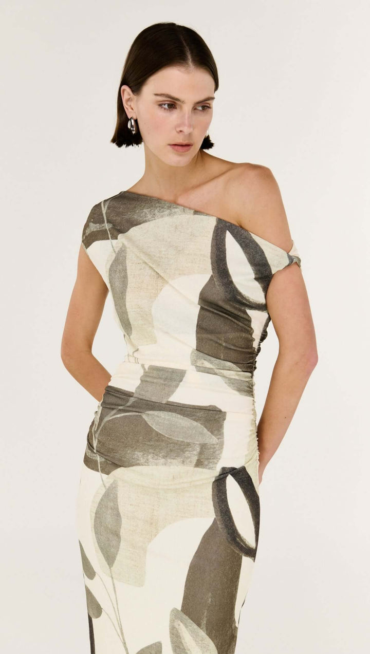 Staple The Label Ophiele Twist Midi Dress - Light Leaf Garden